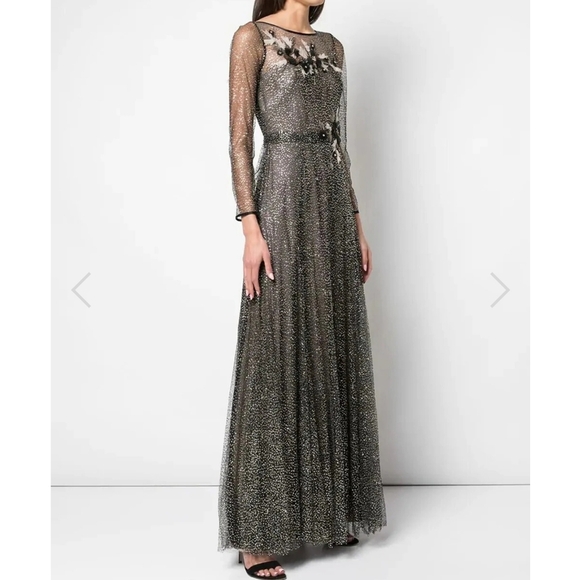 NWT Marchesa Long Sleeve Glitter Tulle Gown.Size 2